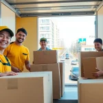 Engaging scene of a Vancouver moving company packing and loading boxes into a truck.
