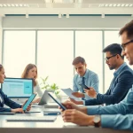 WPS下载 showcased in a modern office environment with users collaborating on documents.