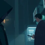 카드깡의 위험성을 전달하는 불법 거래 장면을 묘사한 일러스트.