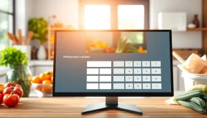 Calculate your macros seamlessly using this vibrant macro calculator interface in a modern kitchen.
