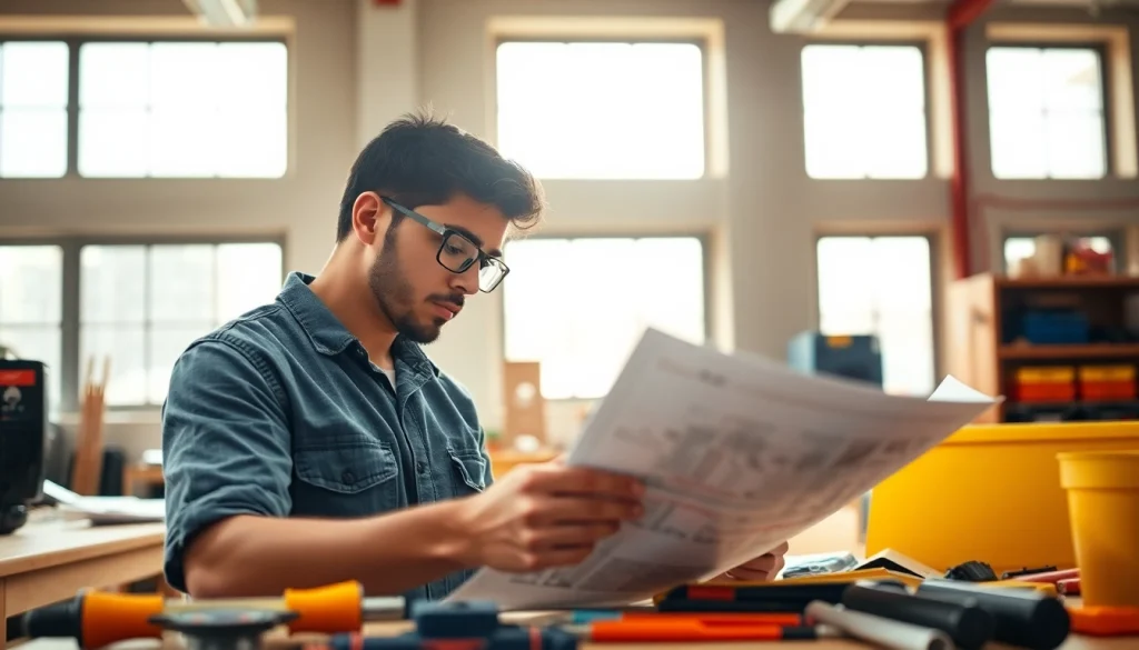 Learn about electrician apprenticeship hawaii through a focused student reviewing blueprints in a bright classroom.
