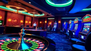 Engaging scene featuring nhà cái bl555 with poker chips and a roulette wheel for online gambling.