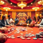 Intense poker action at 222BD casino with colorful chips and cards, showcasing player excitement.