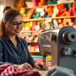 Beginnende naaiers werken aan kleurrijke stoffen in een gezellige workshop.