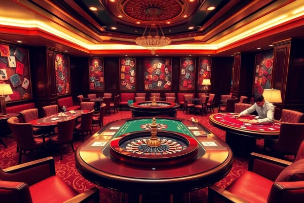 Catch the thrill of link mahjong at a vibrant casino, showcasing mahjong tiles and chips.