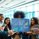 Illustration of a collaborative environment showcasing a sales recruiting platform with diverse talents.