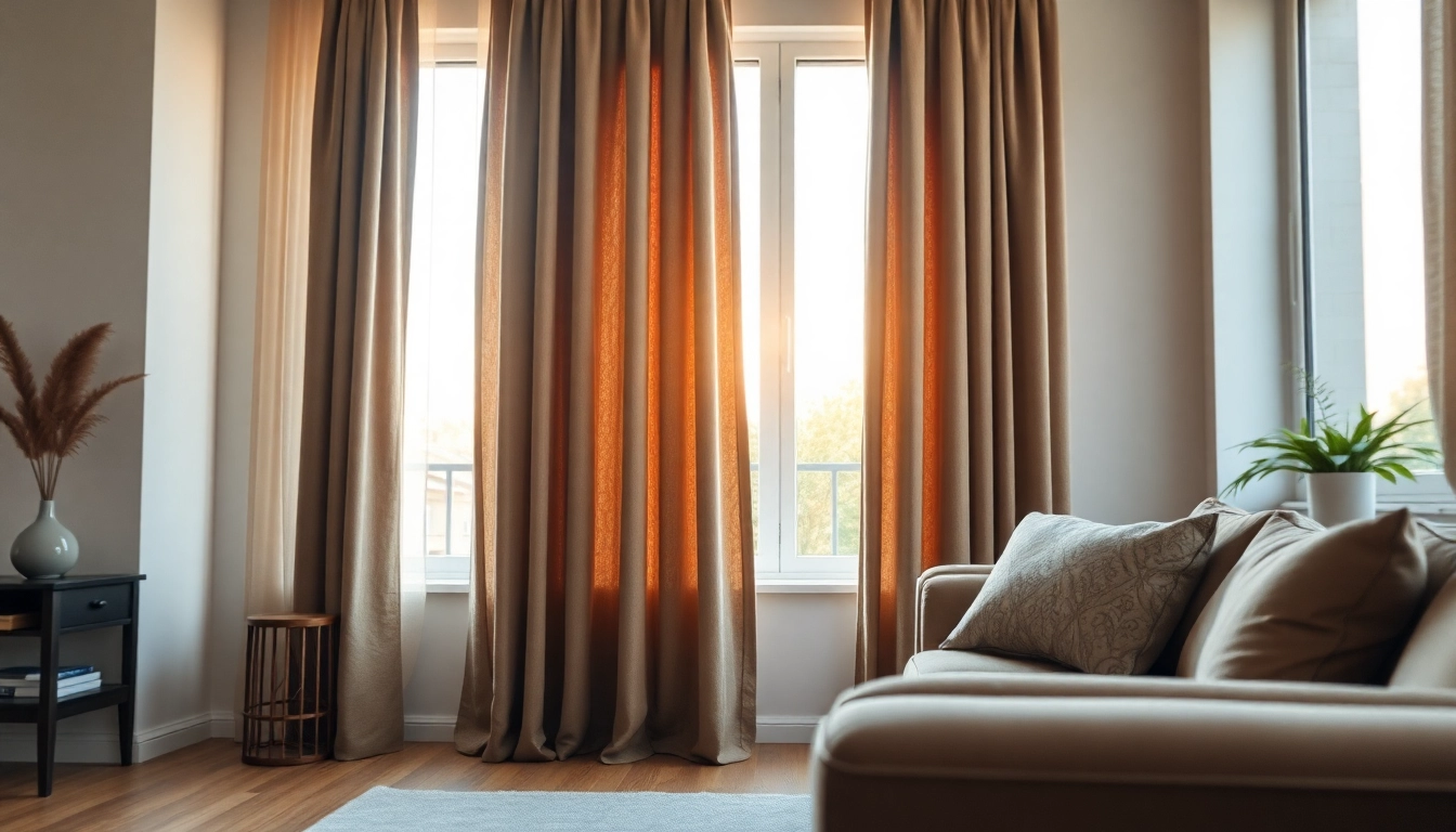 Bekijk verduisterende gordijnen afgebeeld in een warme en stijlvolle woonkamer setting.