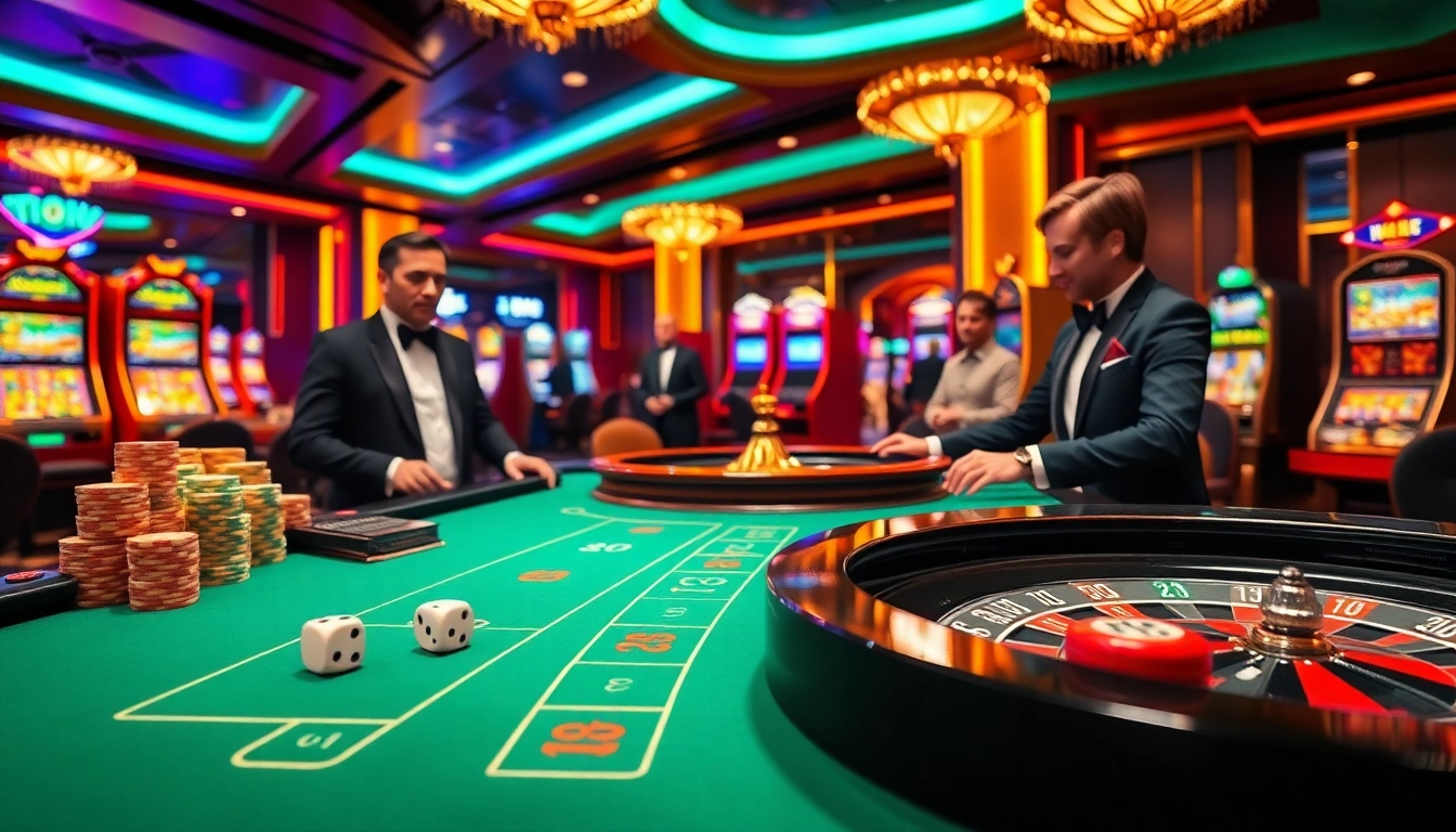Gambling excitement showcasing the hidden wiki current status on a vibrant casino floor with poker tables and roulette.