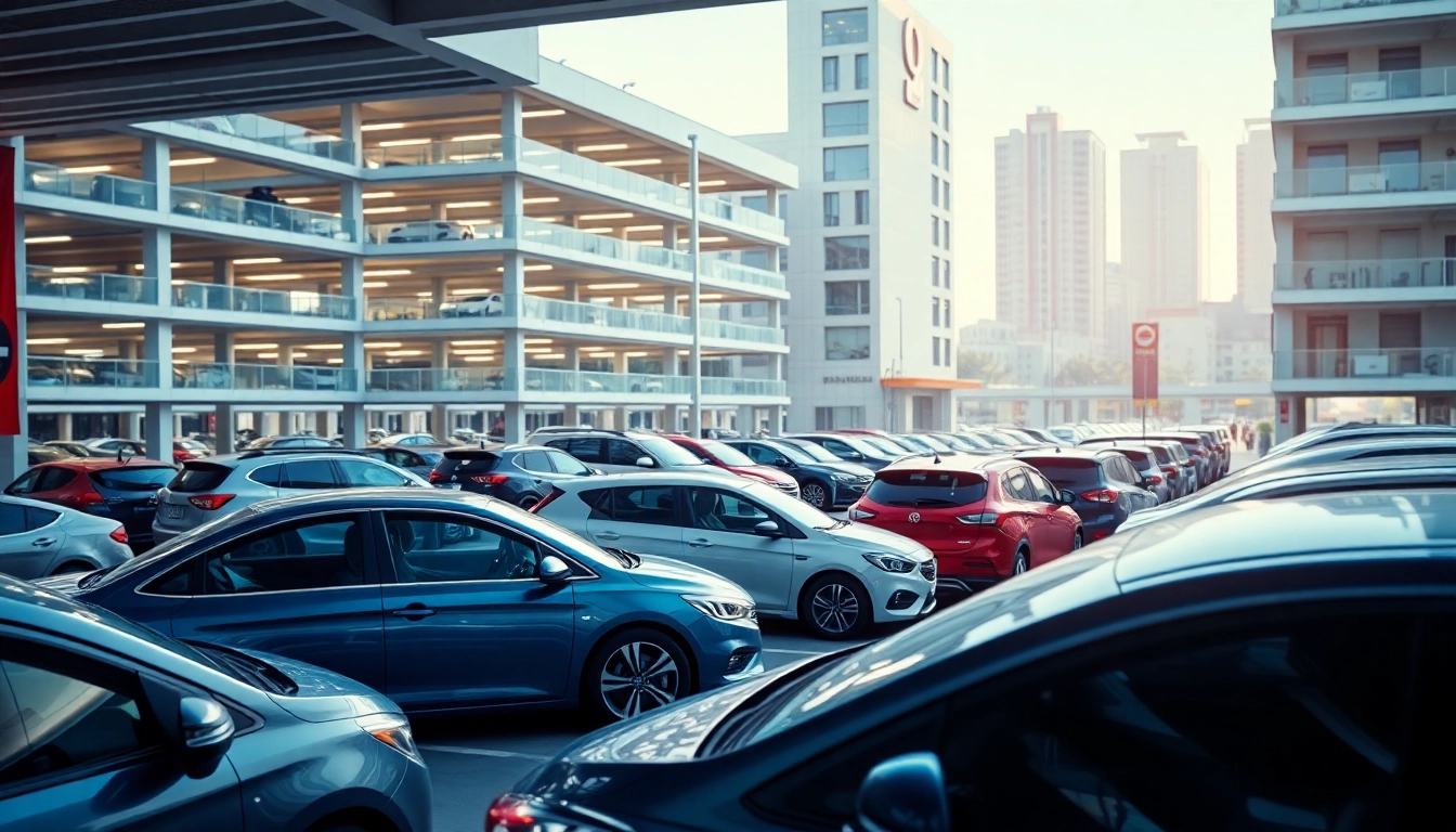 Efficient vrr parking scene showcasing organized vehicles in a busy urban lot.
