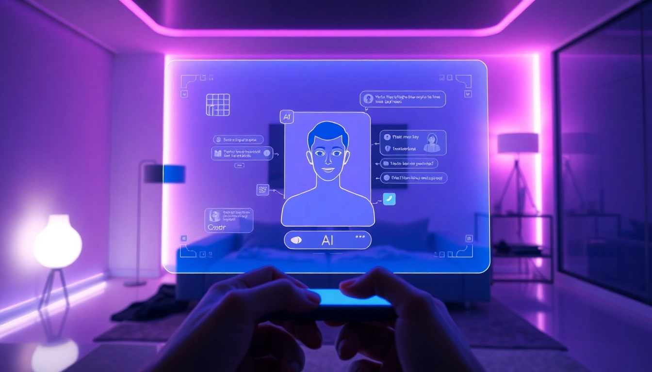 Engaging AI sex chat interface showcasing a digital avatar in a modern setting.