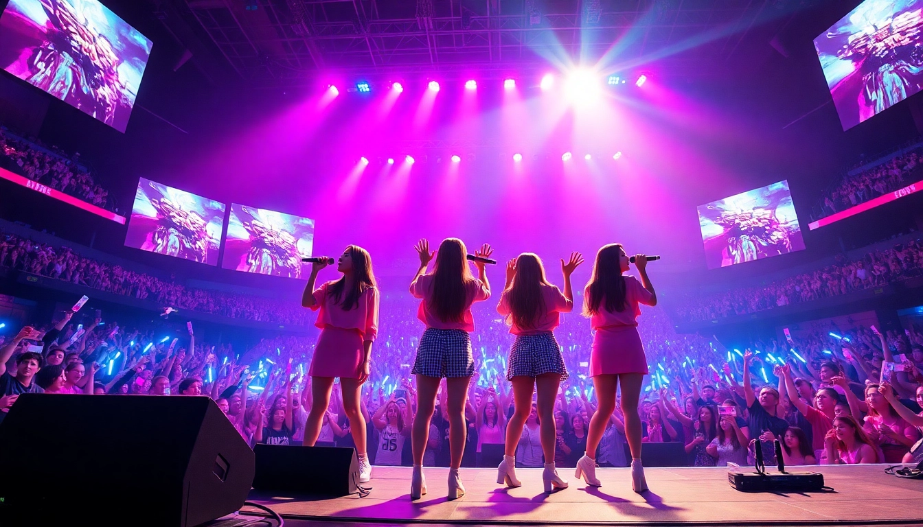 Catch latest BLACKPINK news with energetic concert performance featuring all four members.