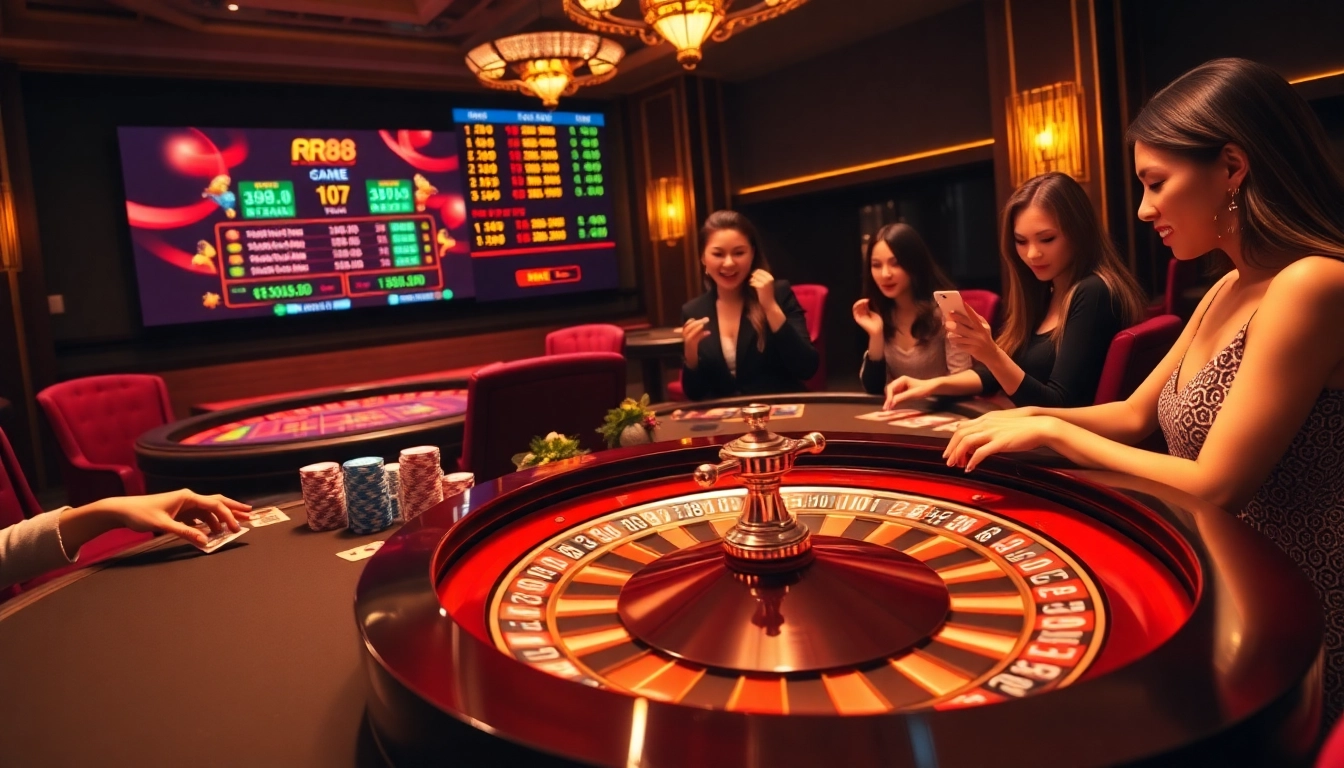 Players engaging at the RR88 casino table, highlighting excitement and the thrill of gambling.