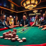 Action-packed scene at shbet.you's luxurious casino highlighting intense poker gameplay.