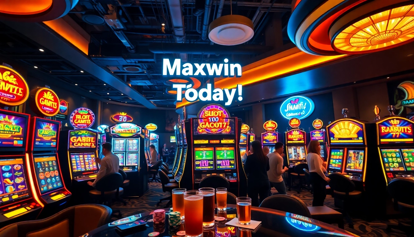 Experience thrilling gameplay at idnslot with vibrant slot machines and excited players enjoying casino action.