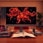 AI NSFW image generation workspace showcasing realistic art on screen in a creative office.