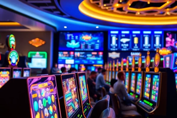Melihat permainan slot deposit 1000 dengan pemain berinteraksi di kasino digital