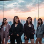 Catch the latest Blackpink news showcasing the members' glamorous presence in a vibrant city setting.
