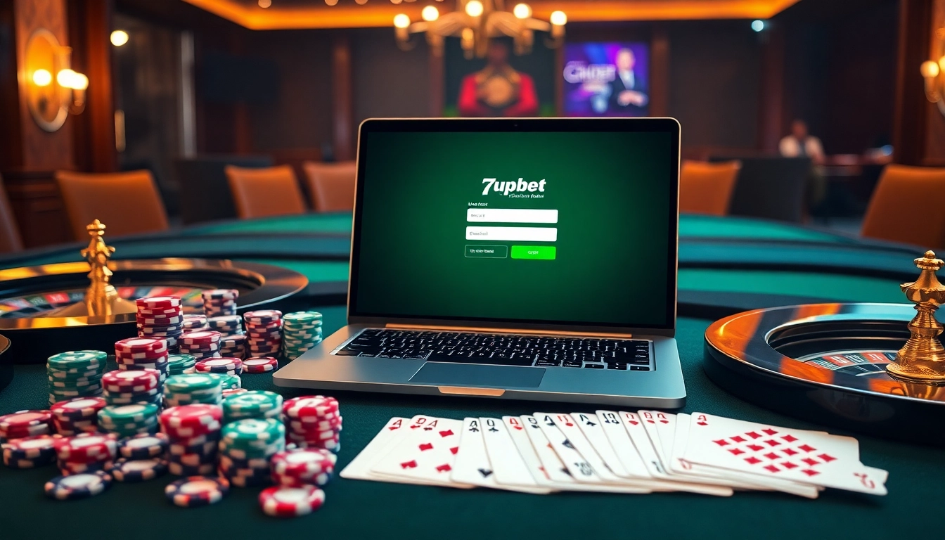 Betting excitement at the 7upbet link alternatif sbobet with cards and chips on a casino table.