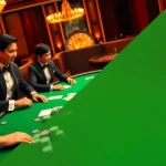 Adegan permainan poker mewah yang menarik yang menampilkan situs deposit 5k dengan chip berwarna-warni dan kartu.