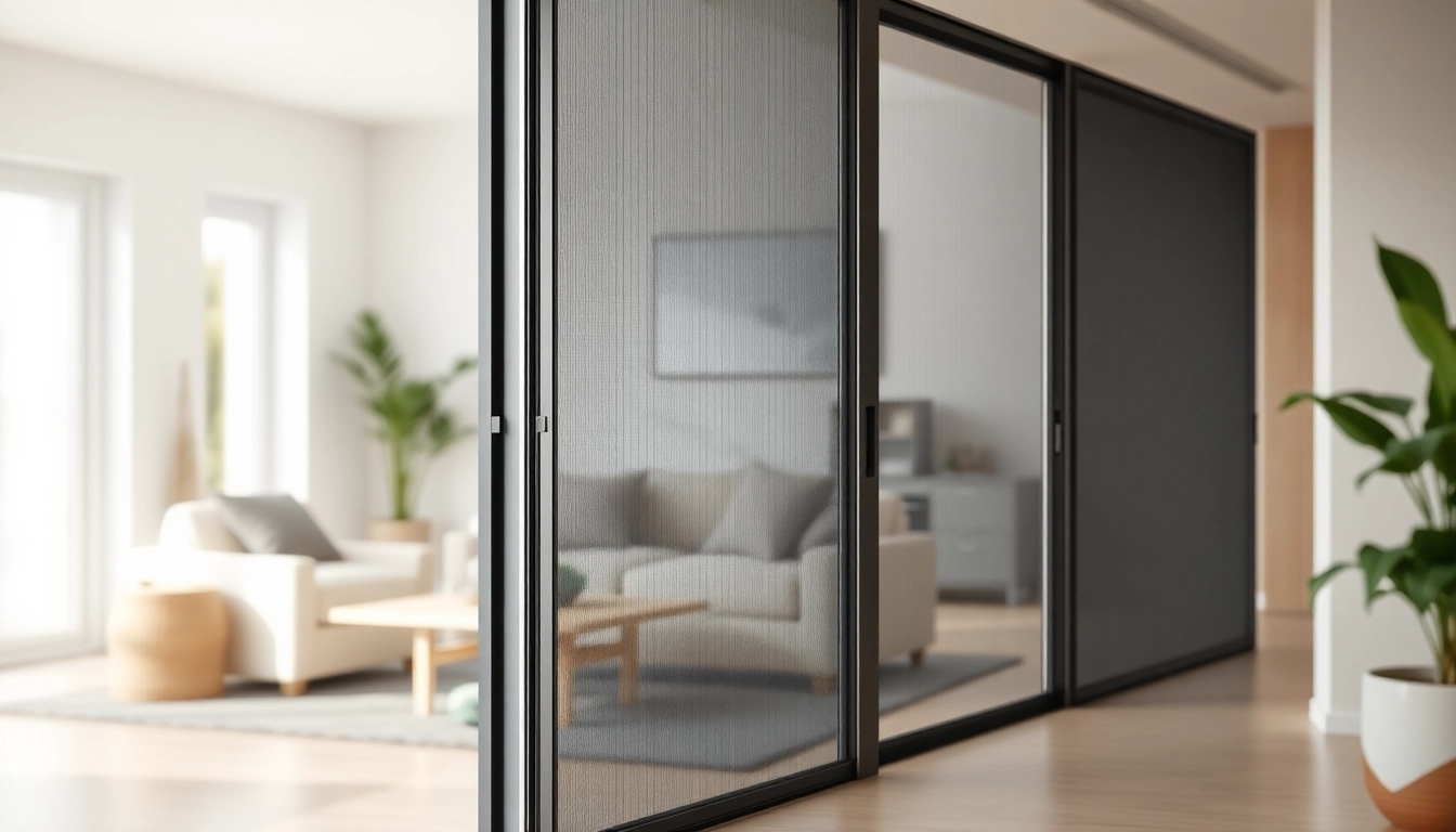 Moskitiery na drzwi balkonowe z eleganckim wykończeniem w nowoczesnym wnętrzu.