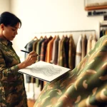 Ontdek unieke ontwerpen met camouflage print stoffen in een professioneel ontwerpstudio.