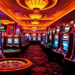 Engaged players enjoying idnslot gaming on luxurious casino machines.