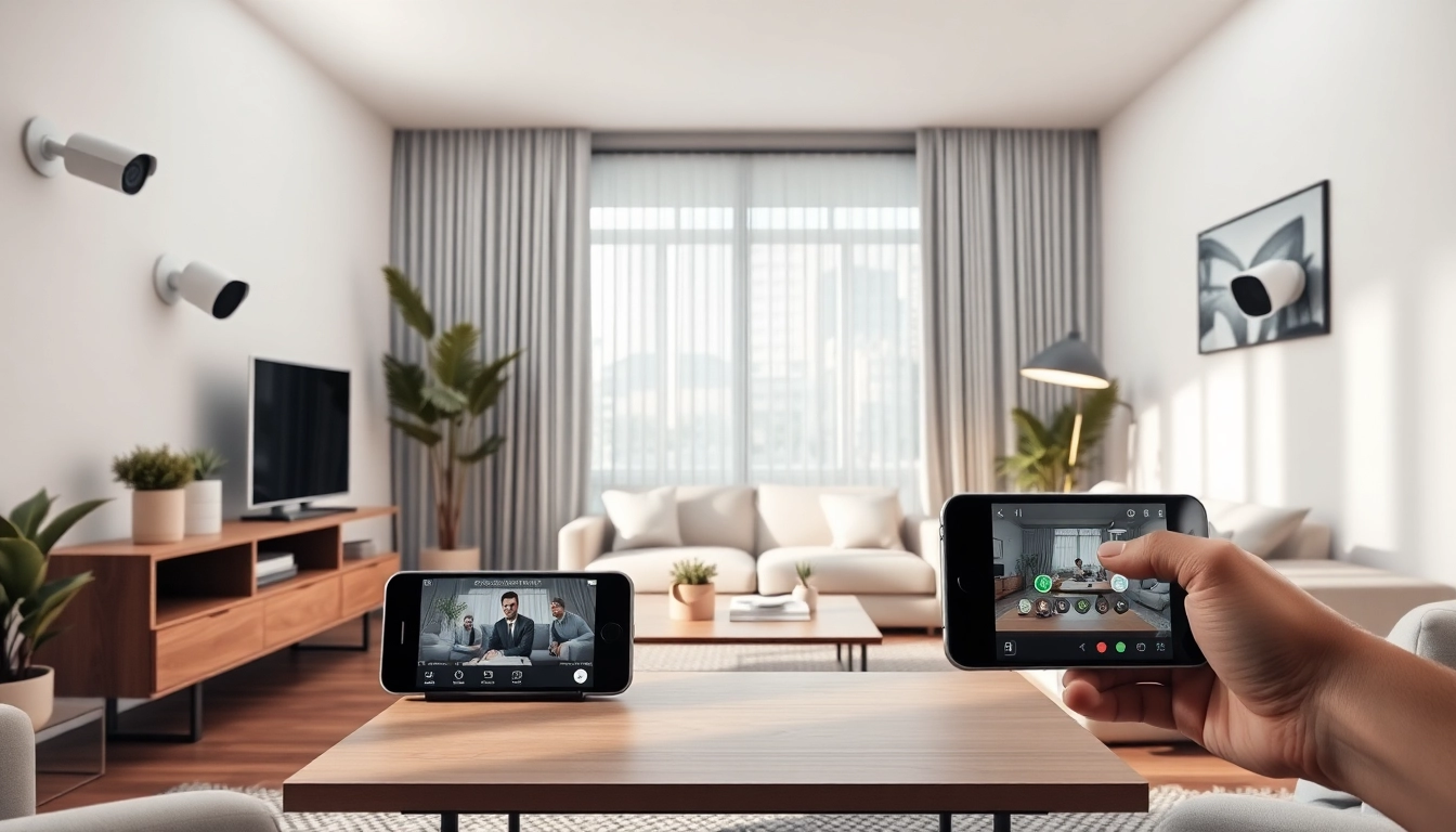 Cámaras EZVIZ exhibidas en una configuración de seguridad de sala de estar moderna, con iluminación natural y un ambiente acogedor.