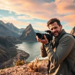 Destination photographer capturing picturesque landscapes in a vibrant outdoor setting.