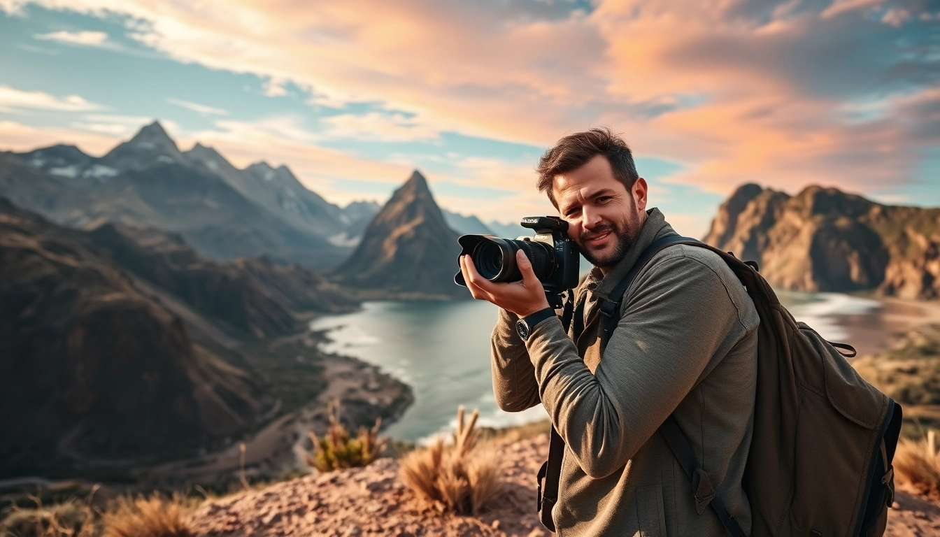 Destination photographer capturing picturesque landscapes in a vibrant outdoor setting.
