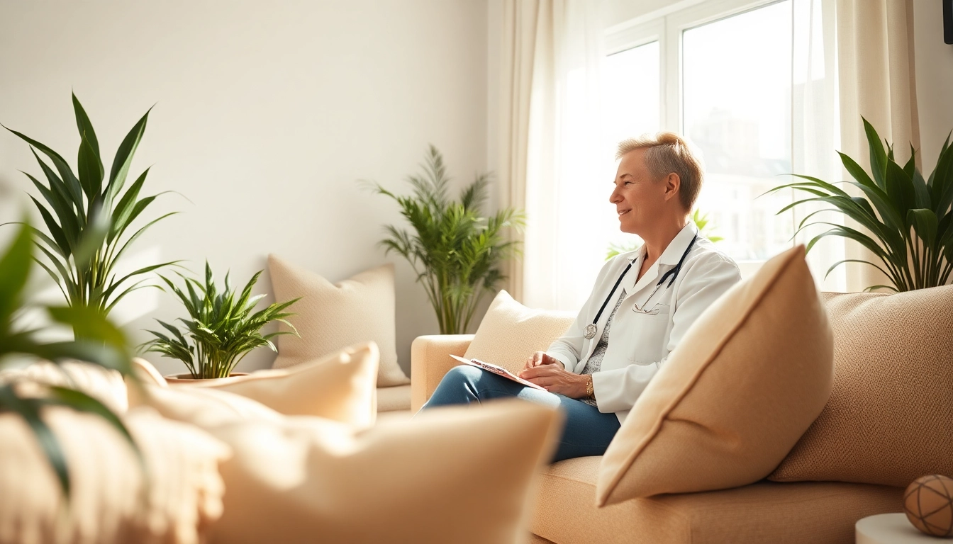Illustration of anxiety symptoms being discussed in a serene therapy session.