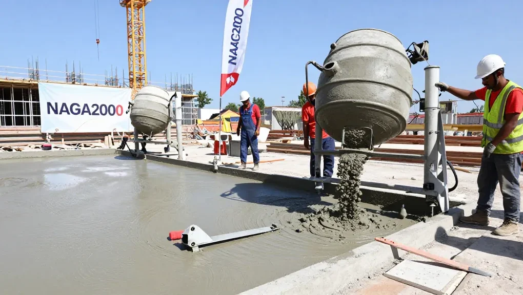NAGA2000 technology enhancing concrete installation at a bustling construction site.
